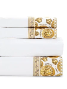 Versace Medusa Amplified 4-piece FULL Bed Set Sheet Set White/Gold NIB $900 - Picture 1 of 4