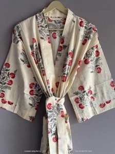 Baumwolle Kimono Robe Ankleid, Blockdruck Brautjungfernrobe, Sommer Nachtwäsche, - Bild 1 von 13
