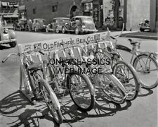 1942 BICYCLE RACK PHOTO SCHWINN BALLOON CRUISER BIKE LINEUP 7Up SODA POP AD SIGN