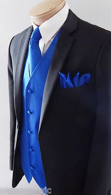 Men's ROYAL BLUE Solid Vest Waistcoat and Neck Tie SET Formal Wedding Prom 10I - Image 1 of 4