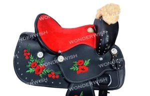 Silla de montar de caballo de barril sintético Red Flower Western Cardura Trail tamaño 10" - 18" - Imagen 1 de 1