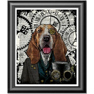Basset Hound Perro Estampado De Colección Página de Diccionario Pared Arte Imagen Steampunk Animal - Imagen 1 de 3