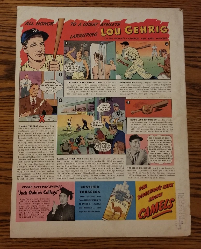 1936 Wheaties Advertisement Lou Gehrig cartoon ad New York Yankees - Image 1 of 1