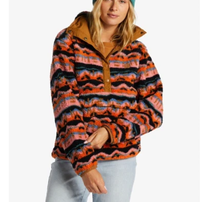 Billabong Juniors' Switchback Textured Fleece Pullover Papaya Multicolor Size XS - Image 1 of 4
