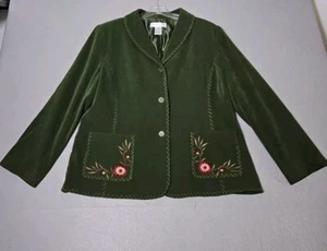 Susan Graver Ladies Suede Green Embroidered Flowers Leaves Jacket Size Large - Picture 1 of 8