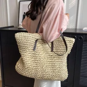 Women Fashion Beach Large Capacity Woven Tote Bags Tote Bags Simple Style - Picture 1 of 16