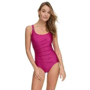 Calvin Klein One-Piece Swimsuit Berry Starburst Pleats Swimwear Slim Waist 8 M - Picture 1 of 2