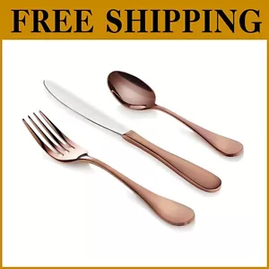 Service for 12 - Stain Resistant 36-Piece Flatware Set in Elegant Copper Finish - Picture 1 of 11