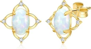 2 Ct Oval Cut Lab Created Fire Opal Fancy Stud Earrings 14K Yellow Gold Plated - Picture 1 of 4
