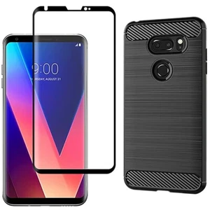 9H+ HD Screen Protector TPU Carbon Fiber Case for LG V35 ThinQ V350AWM CellPhone - Picture 1 of 1