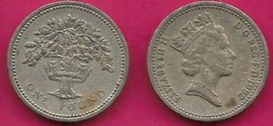 GREAT BRITAIN ONE POUND 1992 RULER:ELIZABETH II,OAK TREE,CROWN ENCIRCLES,CROWNED - Picture 1 of 1