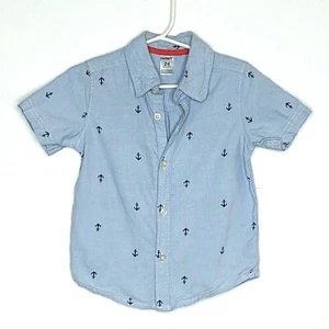 Carters Boys Shirt Anchor Short Sleeve Button Down Blue Size 24 Months - Picture 1 of 9