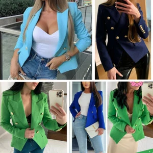 New Women’s Gold Button Blazer Ladies Double Breasted Smart Formal Office Jacket - Picture 1 of 85
