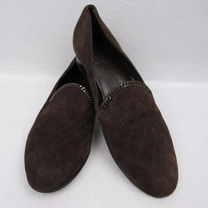 Stuart Weitzman Hallmark Brown Suede Loafers Size 4.5M Chain-Trim Made in Spain - Picture 1 of 15