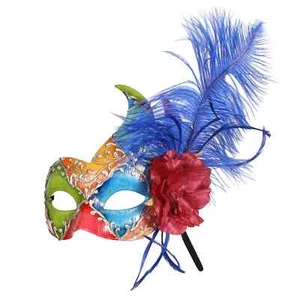 Venetian Harlequin Fancy Dress Masquerade Feather Eye Mask - Picture 1 of 1