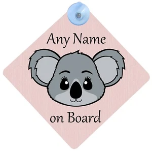 PERSONALISED CUTE KOALA BEAR BABY ON BOARD PRINT CAR SIGN 16.5 CM DIAMETER - Picture 1 of 6