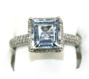 Emerald Cut Aquamarine & Diamond Solitaire Lady's Ring 14k White Gold 2.80Ct - Picture 1 of 7