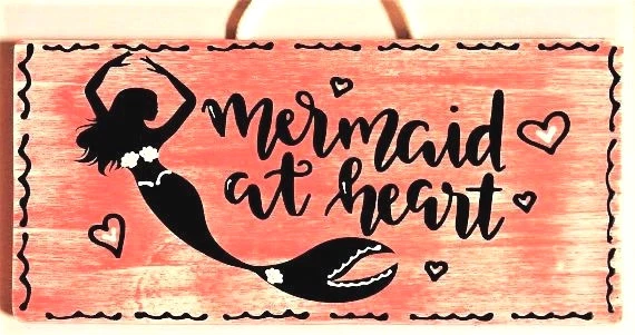 SIRENA EN EL CORAZÓN SIGNO Colgador de Pared Placa Playa Piscina Baño Baño Tropical Tiki Foto 1 de 1