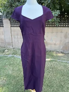 Stop Staring Plum Purple Wiggle Pencil Dress Sz L/XL Sweetheart Neck Midi Retro - Picture 1 of 11