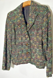 Tweed Jacket Women's Size Medium to Large Green Multicolor Long Sleeve Blazer