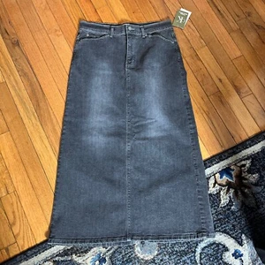 Vintage Y2K CALVIN KLEIN Womens Size 8 Long Denim Maxi Skirt Faded Black NWT - Picture 1 of 5