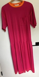 Vintage Gerry hellrosa und orange 80er Jahre Kurzarm Drop Waist langes Kleid - Bild 1 von 5