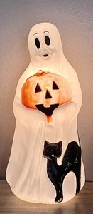 Vintage Empire Blow Mold Halloween Light Up 34" Ghost w/Pumpkin & Black Cat. - Picture 1 of 16