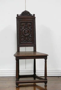 Carved Antique French Renaissance Oak Side Chair - Picture 1 of 6