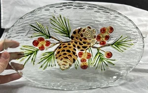 Oval Glass Platter Pinecone Design - Picture 1 of 5