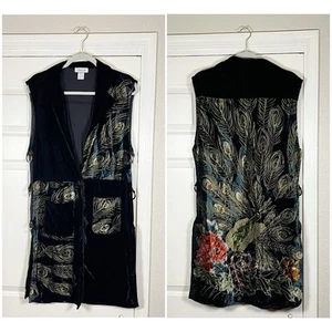 Ania A Vest Peacock Y2K Vintage 90s Sleeveless Duster Boho Kimono Lagenlook - Picture 1 of 10