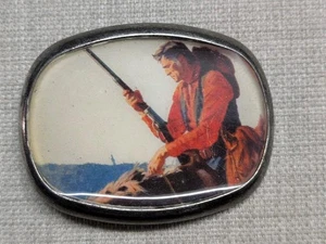 1970s vintage WESTERN belt buckle COWBOY wild west GUN hunting normal rockwell - Picture 1 of 5