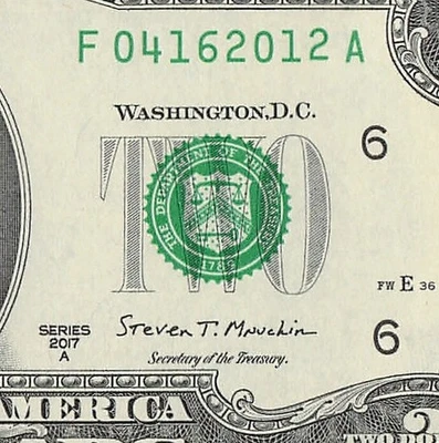 APRIL 16 2012 Birthday Date Note Fancy Serial Number Two Dollar Bill Crisp UNC - Image 1 of 4