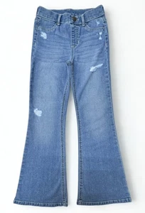 Pantalones de mezclilla elásticos desgastados con bolsillos traseros acampanados para niñas - Imagen 1 de 4