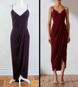 size 4 SHONA JOY Burgundy Long Sexy Pleated FAUX-WRAP Midi Dress Parties Wedding - Picture 1 of 21
