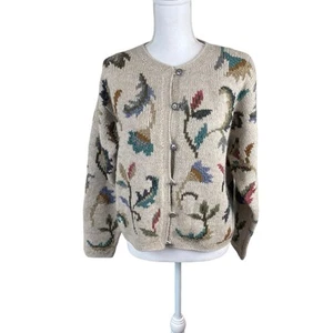 NOMADIC TRADERS Womens Medium Button Cardigan Sweater Wool Floral RARE Berkeley - Picture 1 of 8