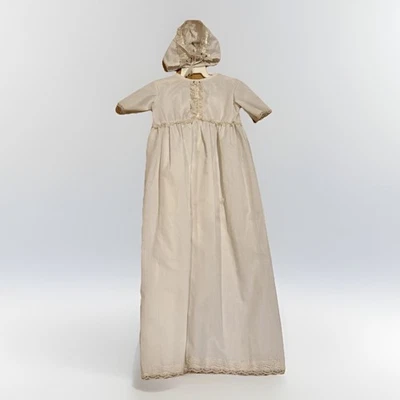 12M Baptism Christening Gown & Bonnet Memory Wear by Deborah Lace Edge NWT Ivory - Image 1 of 4