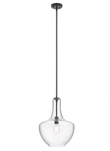 Everly 19.75" 1 Light Bell Pendant Clear Glass Black by Kichler 42046BK - Picture 1 of 8