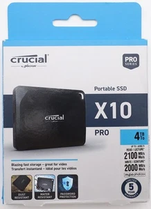Crucial X10 Pro 4TB Externe SSD Festplatte, bis zu 2100MB/s Lesen und 2000MB/s. - Bild 1 von 4