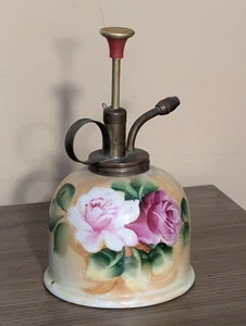 Atomizzatore vintage 6" LEGO JAPAN anni 70 rose dipinte a mano ceramica manico ottone - Foto 1 di 12