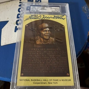 Eddie Mathews PSA DNA Coa Autogramm handsigniert Gold HOF Plakette Postkarte - Bild 1 von 1