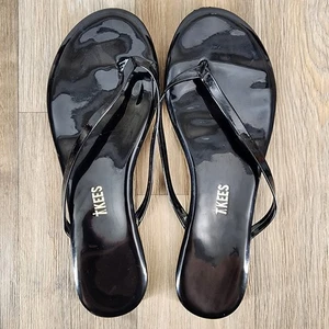 TKEES Women's Size 7 Black Patent Flip Flop Sandals Shoes Thong Slip-On - Picture 1 of 5