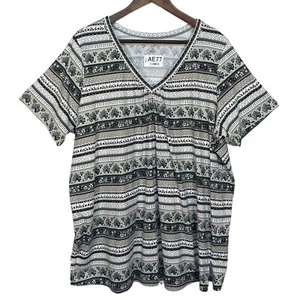 Woman Within Bluse Oberteil Damen Größe 2X Mehrfarbig Kurzarm V-Ausschnitt Boho Baumwolle - Bild 1 von 7