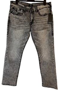 Jeans True Religion 36x33 Ricky Super T Flap grigio antracite gamba dritta nuovi con etichette $239 - Foto 1 di 24