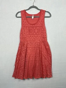 No Boundaries Fit & Flare Dress Womens Large (11-13) Coral Eyelet Scoop Neck - Picture 1 of 7