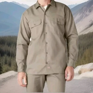 new DICKIES Original Fit 574 Long Sleeve Work Shirt Brown Button Mens L #e78 - Picture 1 of 16