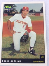 1991 Sumter Flyers-Classic BEST Minor Lg Baseball Card-Shane Andrews