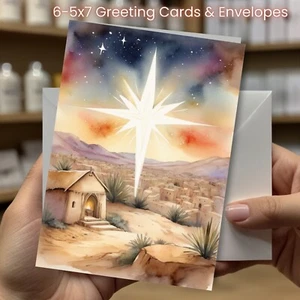 Christmas Greeting Cards w/ Envelope - Set of 6 -5x7 Cards & Envelopes #033 - Picture 1 of 2