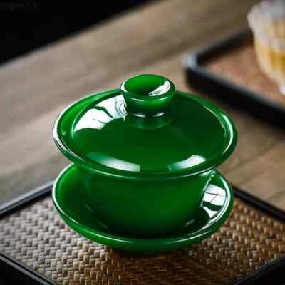 Taza de té Imperial verde esmeralda Gaiwan porcelana jade Sancai cuenco cubierto Foto 1 de 4