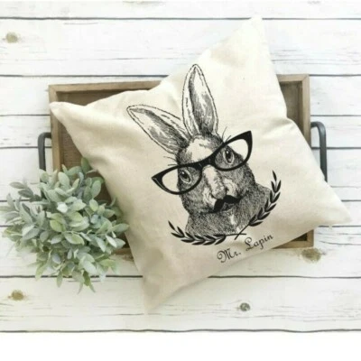 French Country, Pillow Cover, Mr. Lapin, Handmade, Easter, Mother's Day, Rabbit - Image 1 of 4