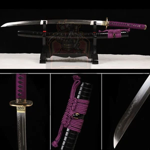 Japanese Katana Sword Full Tang T10Steel Clay Tempered Unokubi Zukuri Real Hamon - Picture 1 of 15